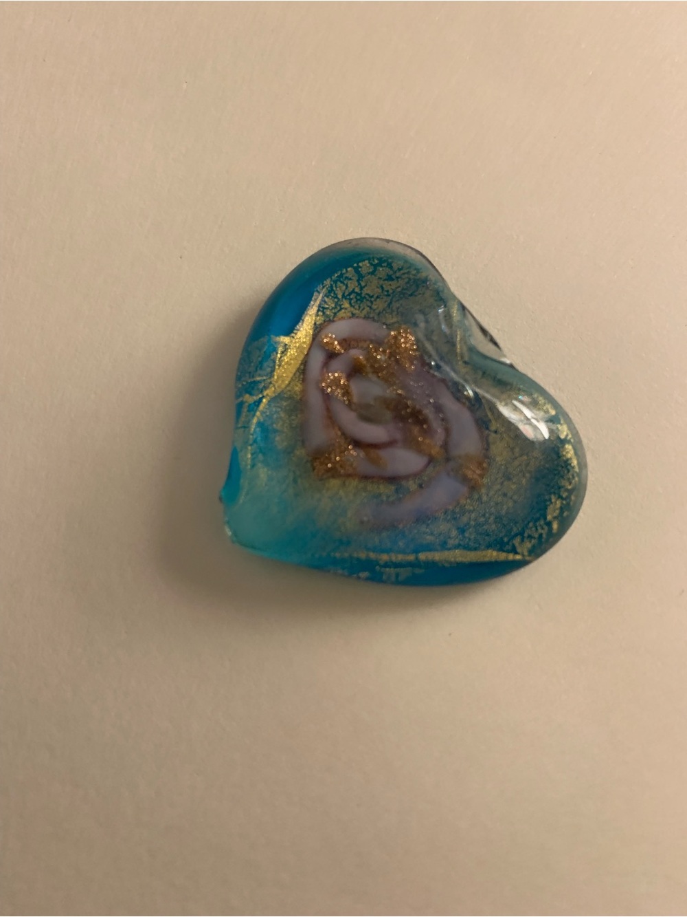Handmade Blue Heart Glass Pendant with Gold Accent